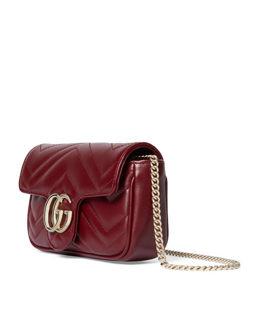 Gucci Red Super Mini Leather Gg Marmont Shoulder Bag