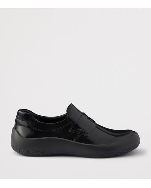 Prada Black Brushed Leather Loafers for men