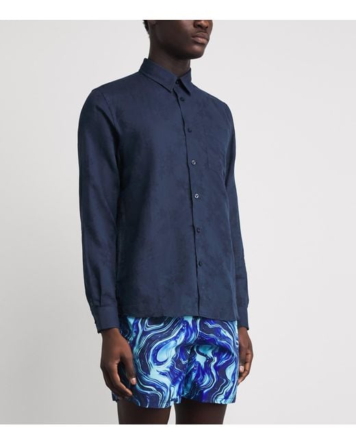 Vilebrequin Blue Cotton-Linen Embroidered Caroubis Shirt for men