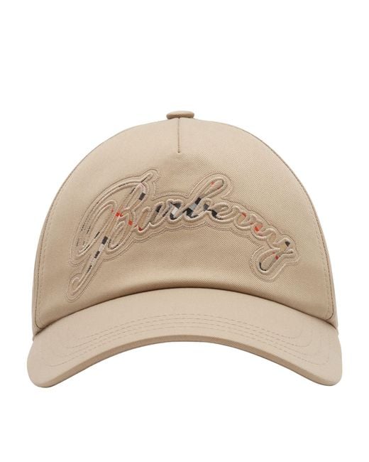 Burberry Natural Cotton Gabardine Cursive Logo Cap for men