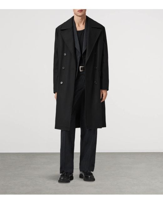 AllSaints Black Wool-Blend Curran Overcoat for men