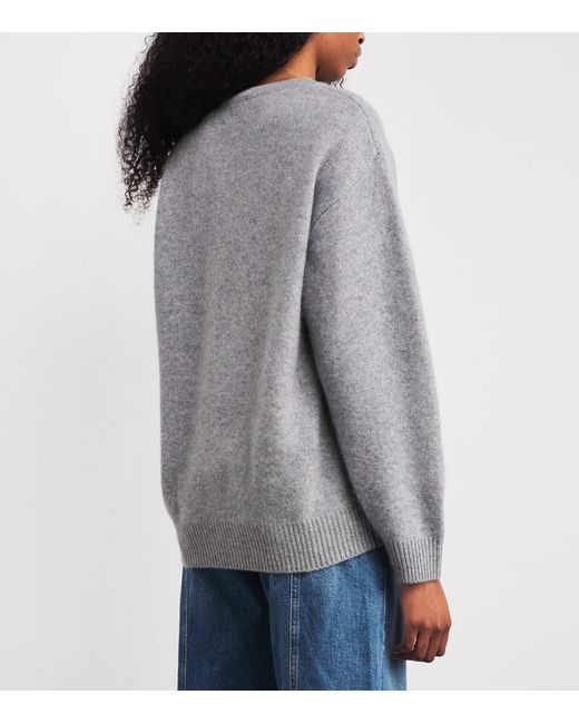 FRAME Gray Brushed Cashmere V-Neck Sweater