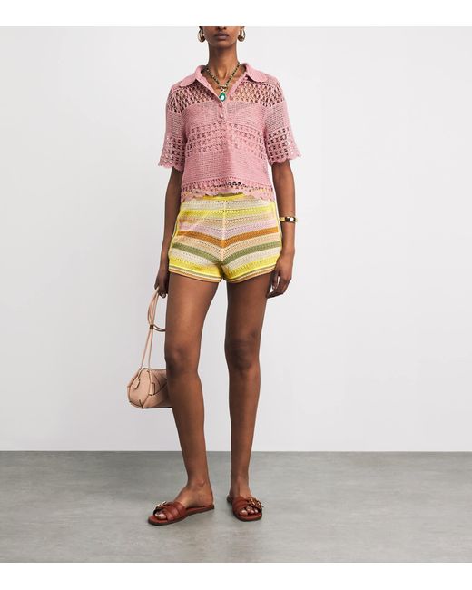 Zimmermann Yellow Cotton Crochet Stripe Indra Shorts