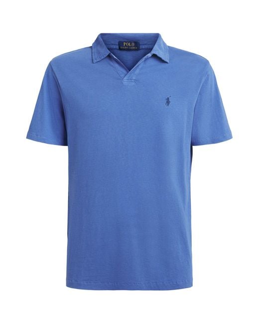 Polo Ralph Lauren Blue Cotton-Linen Open-Collar Polo Shirt for men