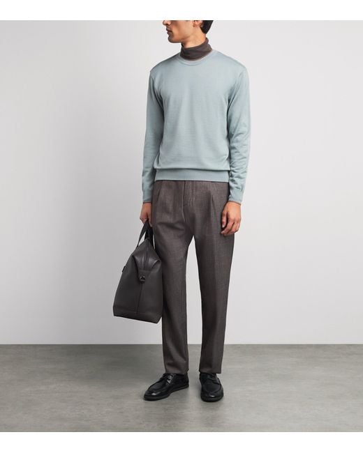 Paul & Shark Blue Virgin Wool-Silk Crew-Neck Sweater for men