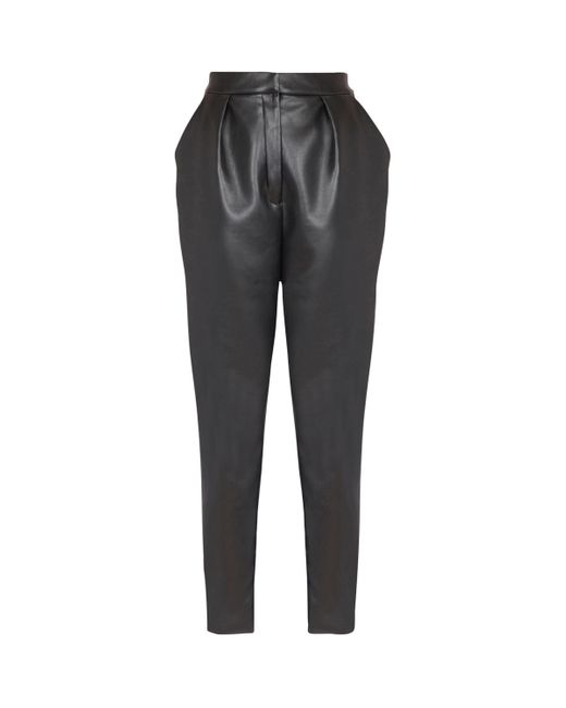 Balmain Gray Faux Leather High-Rise Slim Trousers