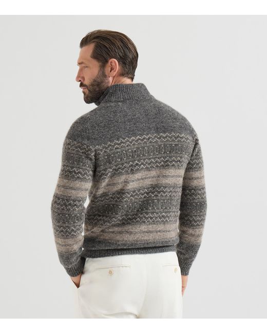 Brunello Cucinelli Gray Jacquard High-Neck Zip Cardigan for men