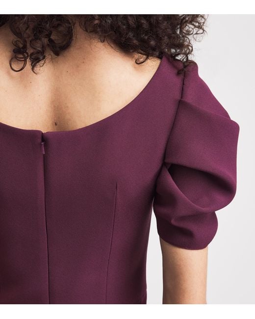Safiyaa Purple Ruched-Sleeve Belted Gown