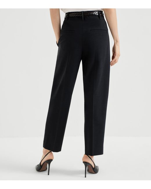 Brunello Cucinelli Black Virgin Wool-Blend Slouchy Trousers