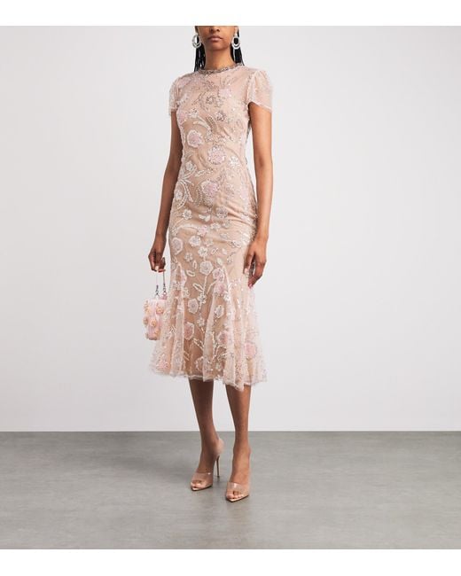 Self-Portrait Pink Sequinned Flower Midi Dress