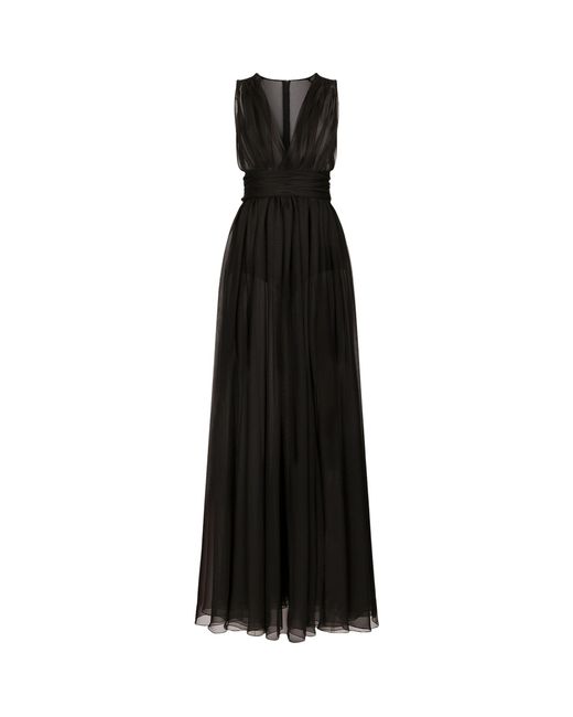 Dolce & Gabbana Black Ruched V-neck Gown