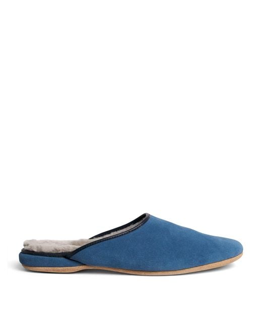 Derek Rose Blue Suede Douglas Slippers for men