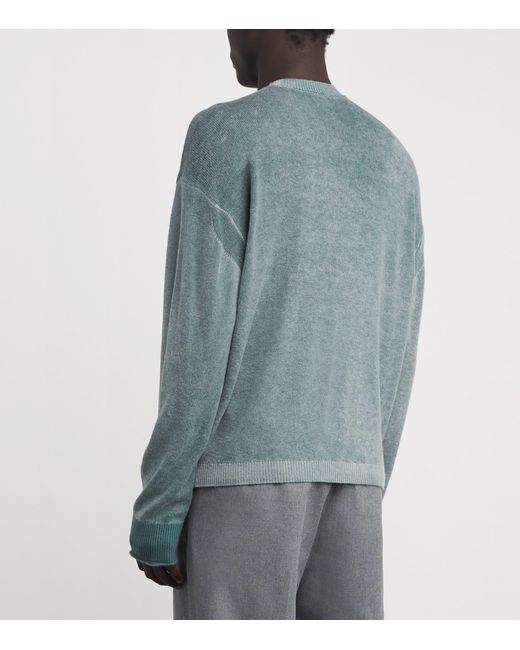 Emporio Armani Blue Wool-Cashmere Contrast-Stitch Sweater for men