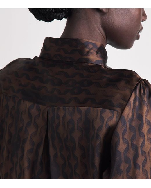 Kiton Brown Silk Printed Midi Dress