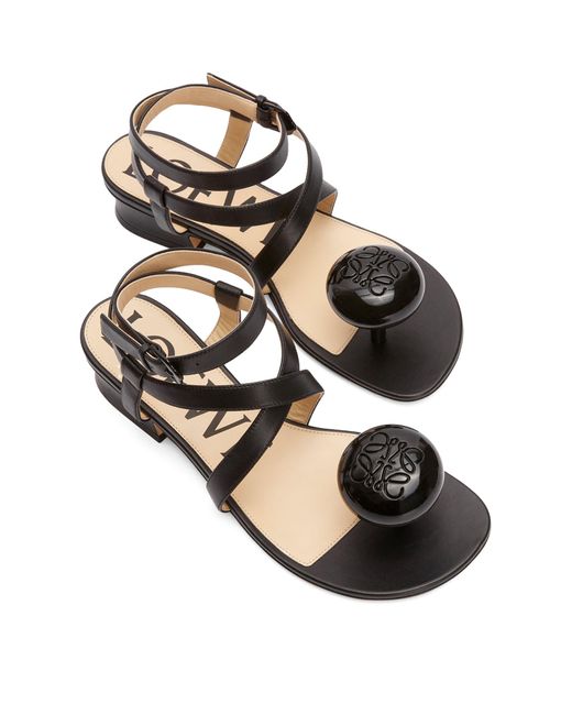 Loewe Black X Paula's Ibiza Leather Calle Pebble Heeled Sandals 25
