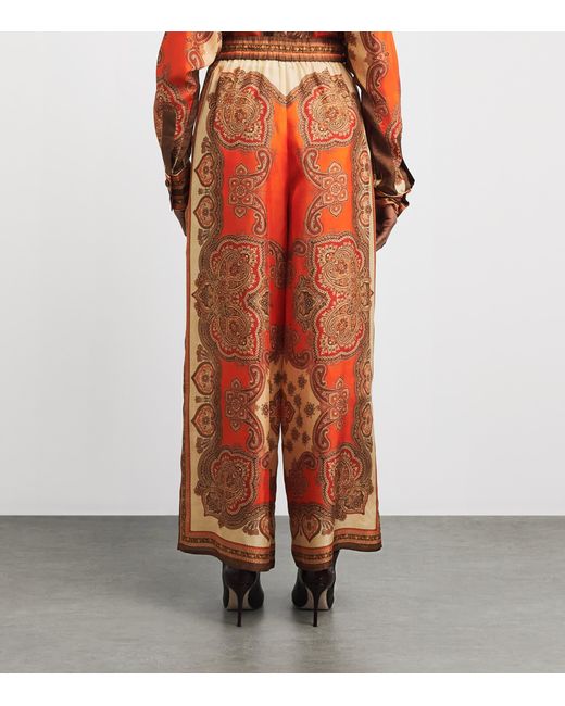 Zimmermann Orange Silk Mahon Wide-Leg Trousers