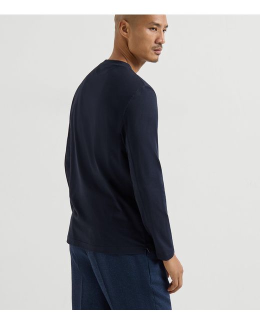 Brunello Cucinelli Blue Cotton Long-Sleeve T-Shirt for men