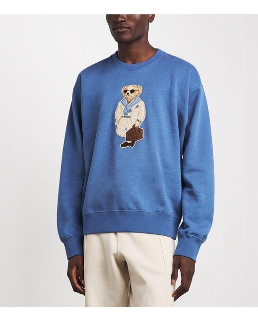 Ralph Lauren Blue Cotton-Cashmere Polo Bear Sweatshirt for men