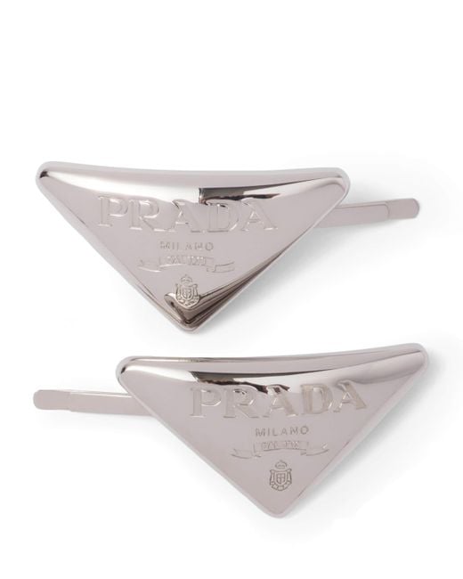 Prada White Set Of 2 Triangle Hair Clips