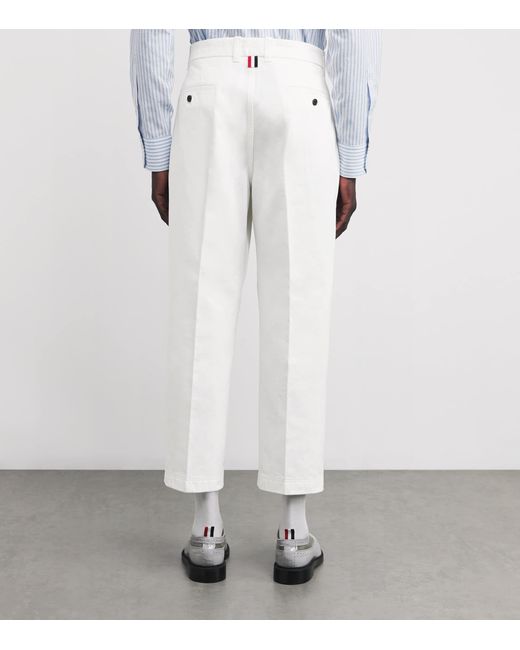 Thom Browne White Cotton Twill Utility Trousers for men