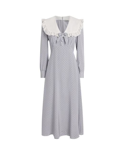 Alessandra Rich Gray Silk Crepe De Chine Polka-Dot Midi Dress