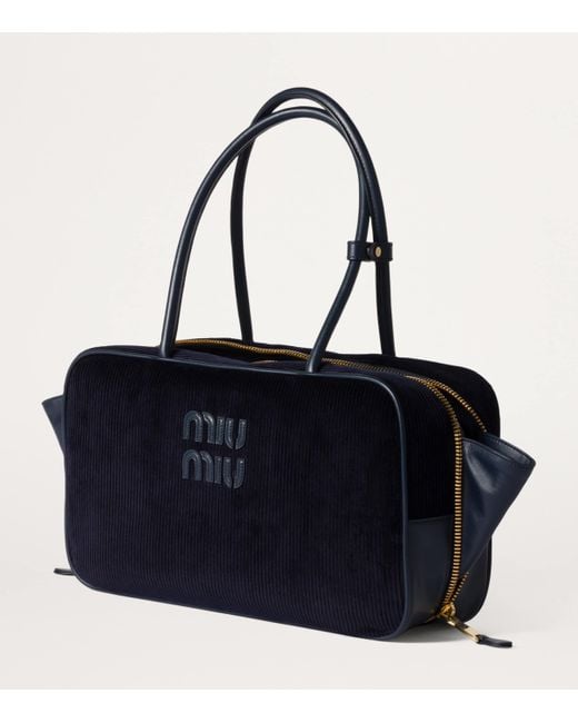 Miu Miu Blue Corduroy Beau Shoulder Bag
