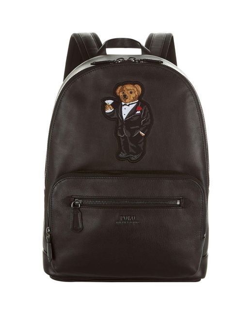 Polo Ralph Lauren Black Bear Motif Leather Backpack