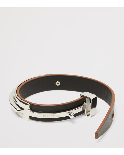 Max Mara Black Leather-Metal Cuff Bracelet