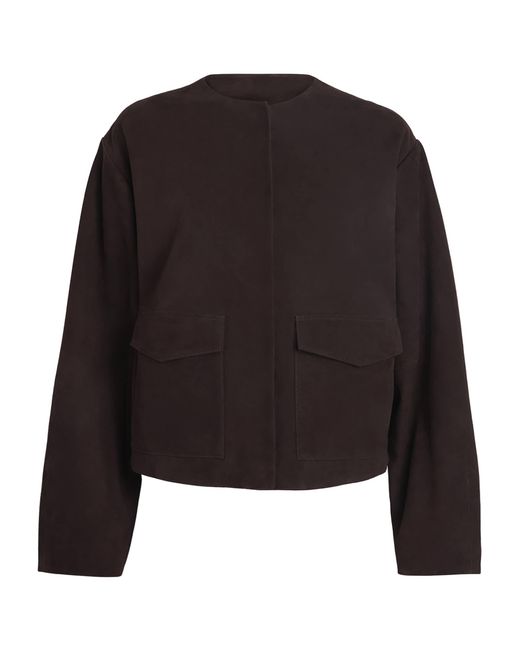 St. Agni Black Suede Utility Cocoon Bomber Jacket