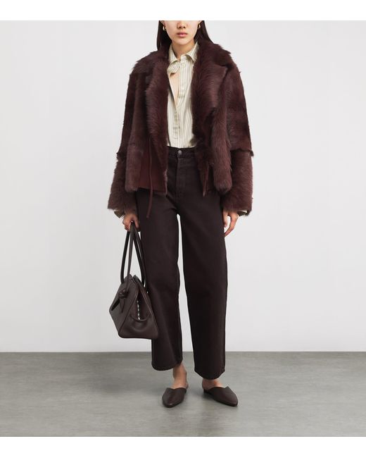 Nour Hammour Brown Shearling Verena Wrap Jacket