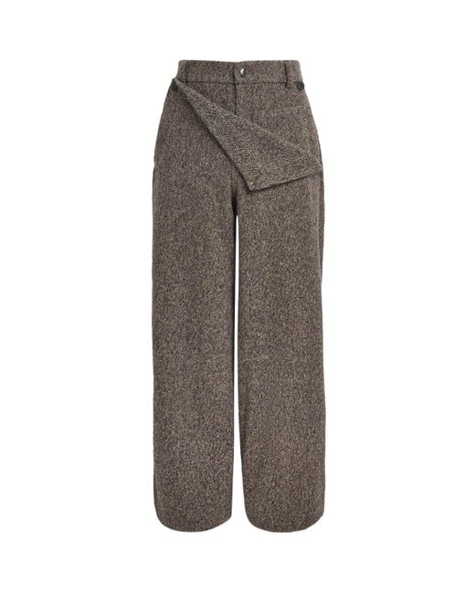 Dries Van Noten Brown Wool Fold-Over Wide-Leg Trousers for men