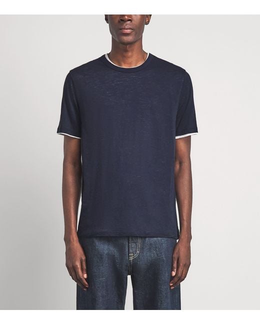 Vince Blue Pima Cotton Slub Double-Layer T-Shirt for men