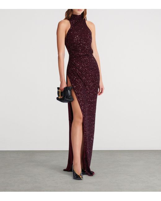 Balmain Purple Sequin-Embellished Maxi Dress