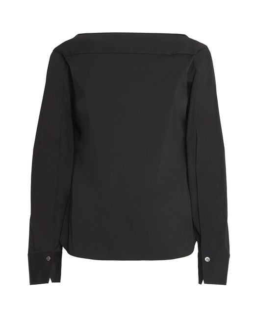 Theory Black Poplin Boat-Neck Blouse