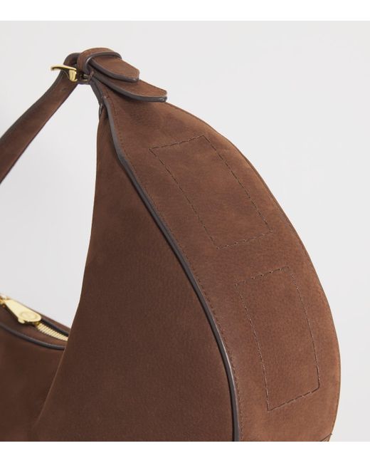 Harrods Brown Small Suede Crescent Shoulder Bag