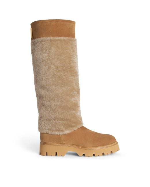Eleventy Natural Sheepskin Knee-High Boots