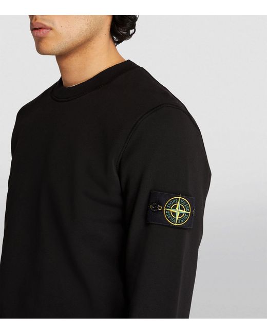 Stone Island Black Cotton Fleece Compass Logo Sweatshirt for men