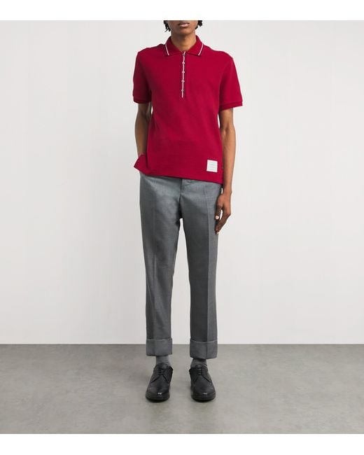 Thom Browne Red Cotton Rib-Cuff Polo Shirt for men