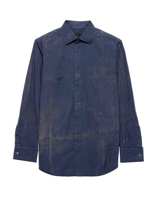Prada Blue Cotton Vintage-Look Shirt for men