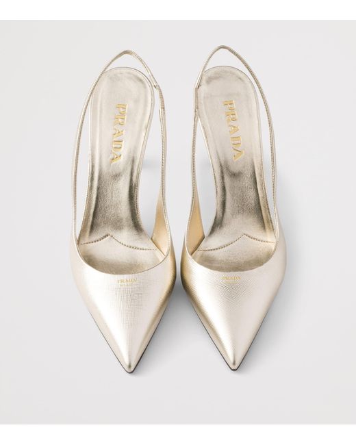Prada White Saffiano Leather Slingback Heels 75