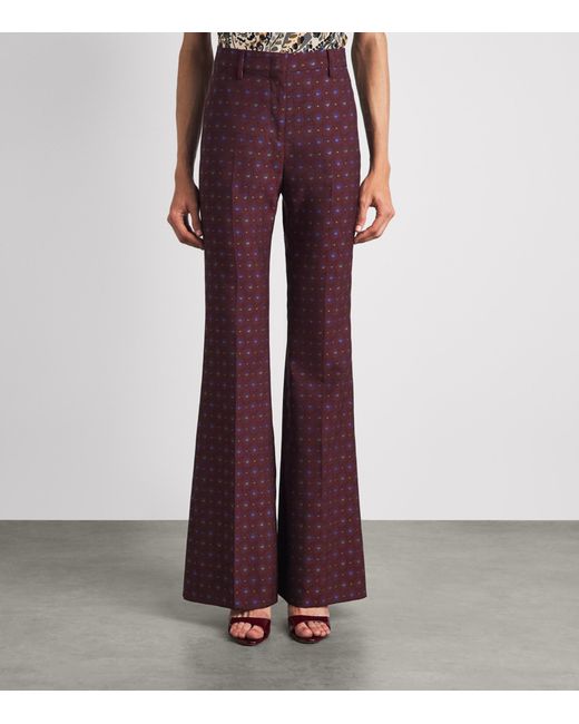 Etro Purple Wool-Cotton Floral Flared Trousers
