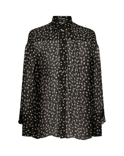 Dolce & Gabbana Black Silk Polka-dot Shirt for men