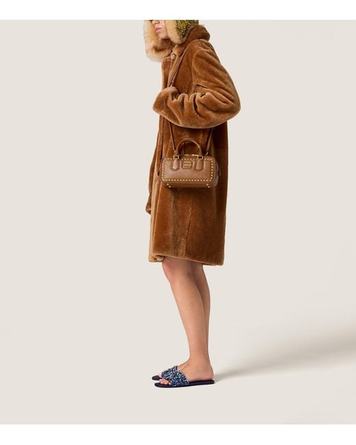 Miu Miu Brown Leather Studded Arcadie Top-Handle Bag