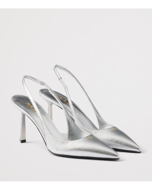Prada White Saffiano Leather Slingback Pumps 75