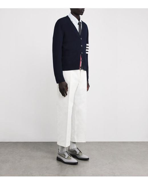Thom Browne White Cotton Twill Utility Trousers for men