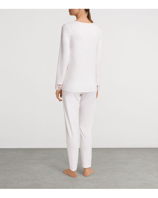 Hanro White Cotton Lace-Trim Pyjama Set