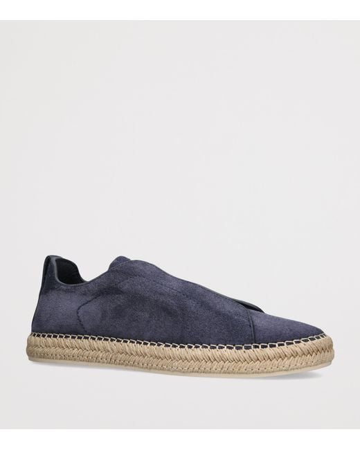 Zegna Blue Suede Triple Stitch Espadrilles for men