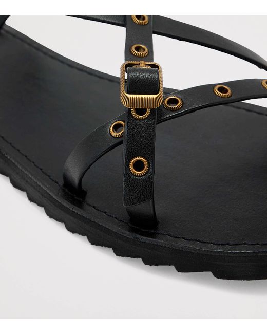 AllSaints Black Leather Tyla Eyelet Sandals