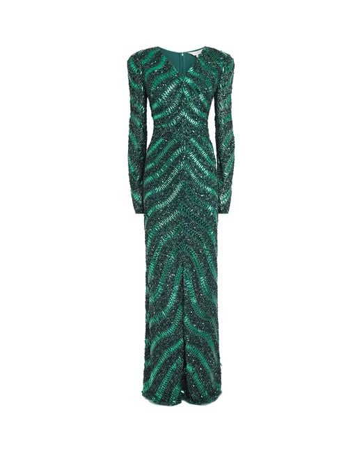 Raishma Green Embellished V-Neck Eliana Gown