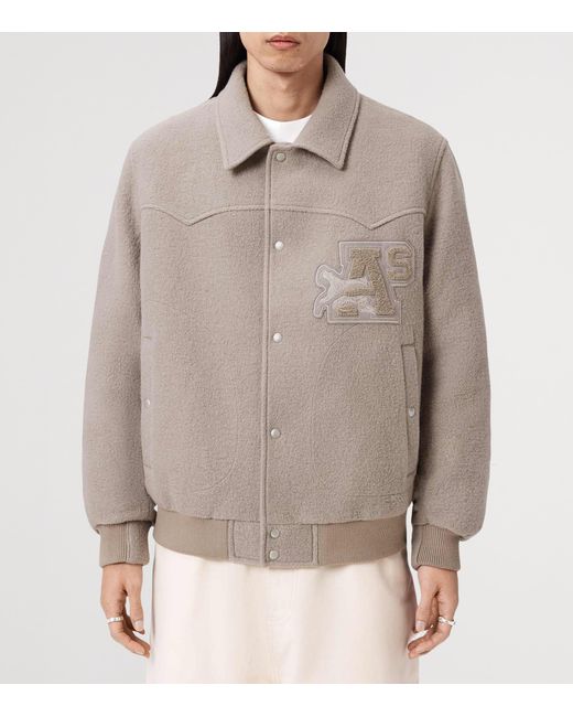 AllSaints Gray Wool Royce Bomber Jacket for men